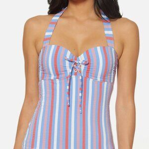 NWT Women's Jessica Simpson Tankini Swim Set Top Large Bottoms Medium striped